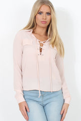 Nude Tie Front Blouse - Becky