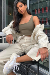 Khaki One Shouldered Crop Top - Kamri