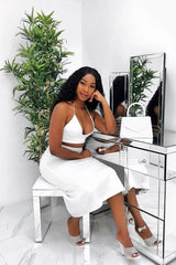 White Satin Lace Up Plunge Triangle Bralet - Tabby