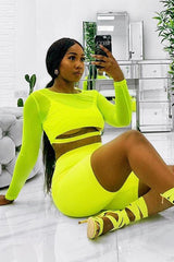 Neon Green Mesh Long Sleeve Crop Top - Presley