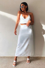 White Satin Lace Up Plunge Triangle Bralet - Tabby