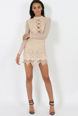 Nude Open Mesh Bodycon Dress - Ida