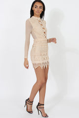 Nude Open Mesh Bodycon Dress - Ida
