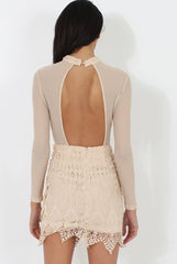 Nude Open Mesh Bodycon Dress - Ida