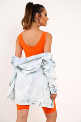 Orange Bodycon Scoop Neck Unitard - Idalie