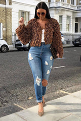 Camel Crop Shaggy Jacket - Idelle
