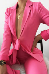 Pink Tie Front Blazer Wide Leg Trouser Co-Ord - Saphira