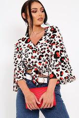 White Leopard Print Tie Front Shirt - Ikran