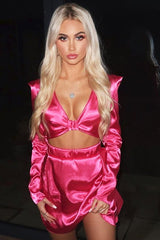 Pink Satin Crop Blouse Skirt Co-Ord - Dakiya