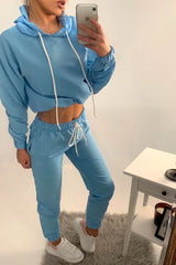 Light Blue Woven Drawstring Hoodie Jogger Co-Ord - Elvira