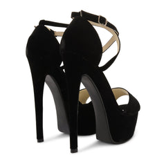 Black Suede Cross Over Strap Platform Heels - Martha