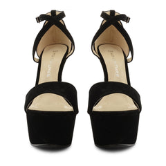 Black Suede Cross Over Strap Platform Heels - Martha