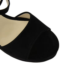 Black Suede Cross Over Strap Platform Heels - Martha