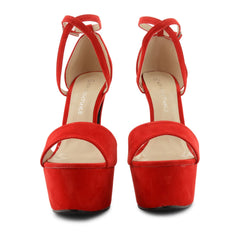 Red Suede Cross Over Strap Platform Heels - Martha