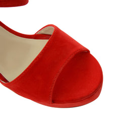Red Suede Cross Over Strap Platform Heels - Martha
