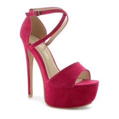 Fuchsia Cross Over Strap Platform Heels - Martha