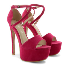 Fuchsia Cross Over Strap Platform Heels - Martha