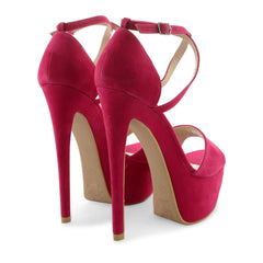Fuchsia Cross Over Strap Platform Heels - Martha