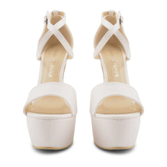 White Pu Cross Over Strap Platform Heels - Martha
