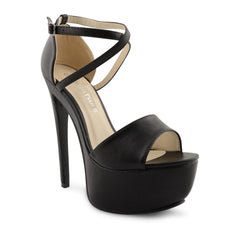 Black Pu Cross Over Strap Platform Heels - Martha