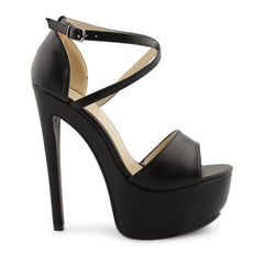 Black Pu Cross Over Strap Platform Heels - Martha