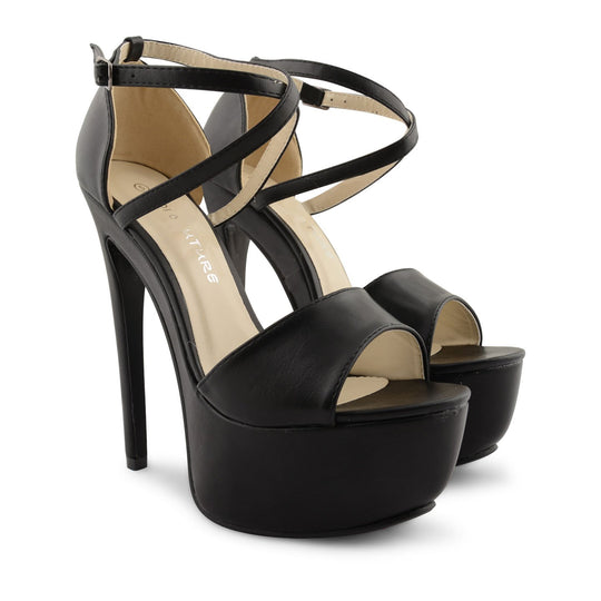 Black Pu Cross Over Strap Platform Heels - Martha