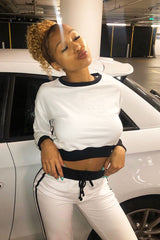 White and Black Side Stripe Sweatshirt and Jogger Set - Miliany