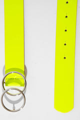 Neon Green PU Double Circle Buckle Belt - Tansy