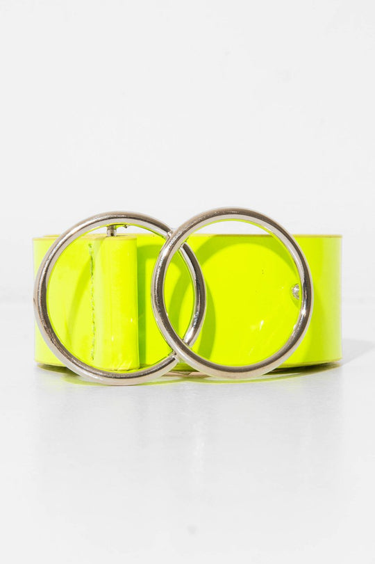 Neon Green PU Double Circle Buckle Belt - Tansy
