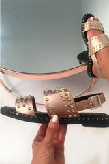 Rose Gold Studded Double Strap Sandals - Rosselyn