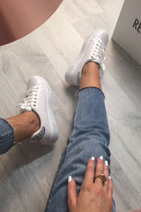 White Embellished Stud Platform Trainers - Aariel