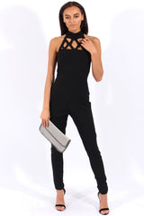 Black Halterneck Cage Detail Jumpsuit - Mandy