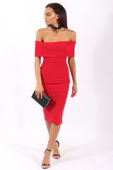 Red Bardot Frill Open Back Midi Dress - Trish