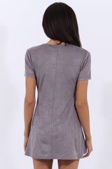 Grey Suede Lace Up Eyelet Skater Dress - Desire