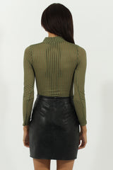 Khaki Mesh Airtex Long Sleeve Bodysuit - Halley