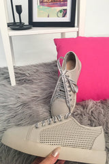 Grey Cage Detail Trainers With Ribbon Laces - Tina