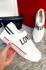 White Love Slogan Slip On Trainer - Tamra