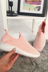 Pink Net Overlay Contrast Sole Slip On Trainers - Lissandra