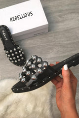 Black Silver Stud Sandals  - Hadeel
