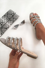 Grey Studded Silver Ball Sandals - Nervie