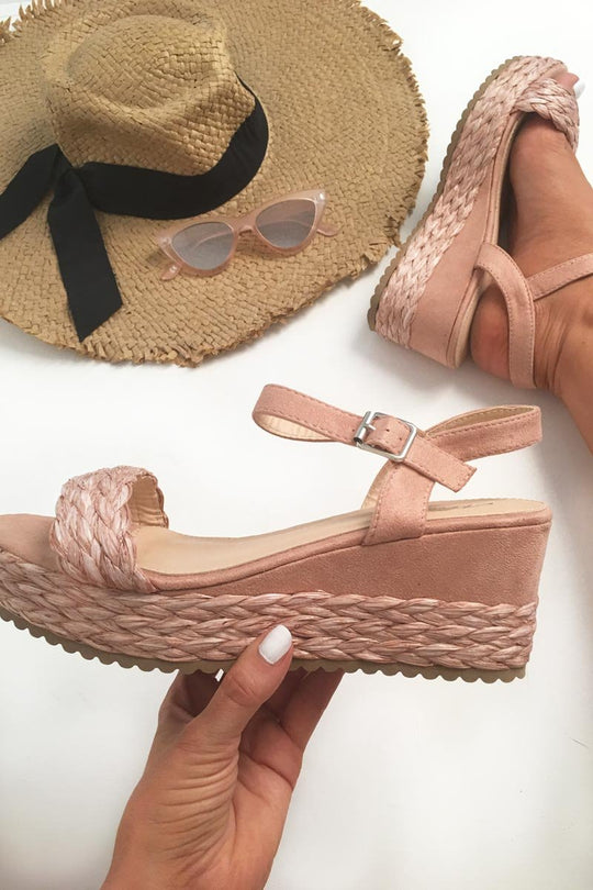 Pink Braided Woven Platform Sandals - Sreya