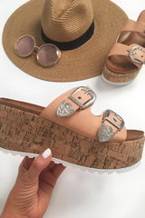 Pink Western Buckle Wedged Mule - Iszabella