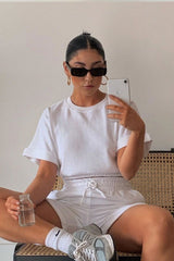 White Sweat Top Shorts Loungewear Co-ord - Indee