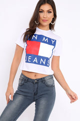 White In My Jeans Crew Neck Top - Tura