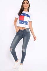 White In My Jeans Crew Neck Top - Tura