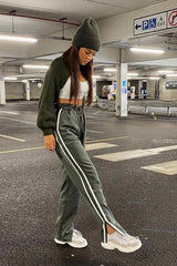 Khaki Side Stripe Split Hem Wide Leg Joggers - Karris
