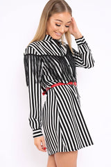 Black Stripe Tassel Shirt Dress -Imo