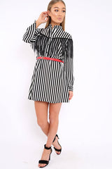 Black Stripe Tassel Shirt Dress -Imo
