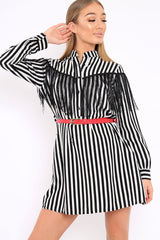 Black Stripe Tassel Shirt Dress -Imo
