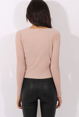 Nude Pleated Wrap Over Crop Top - Imogen